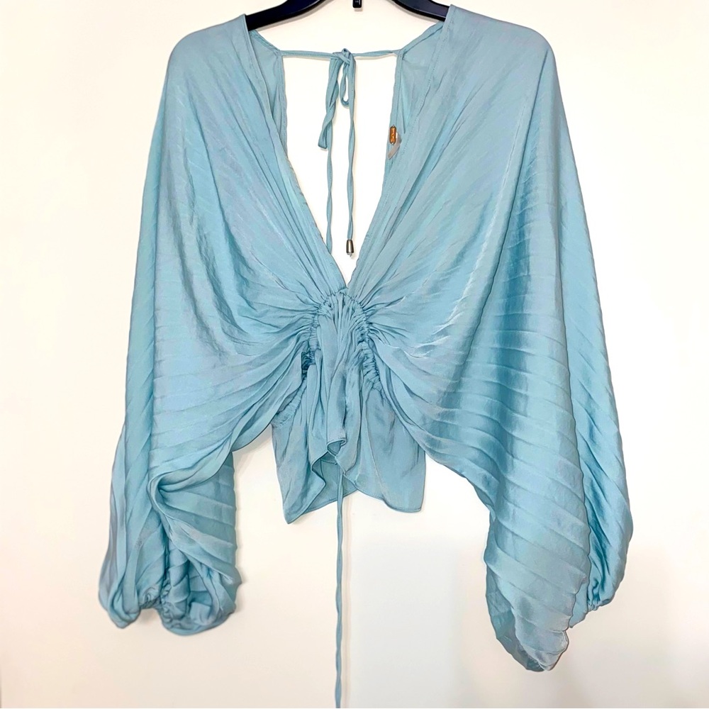 Balloon Long Sleeve Blouse Light Blue Size XS